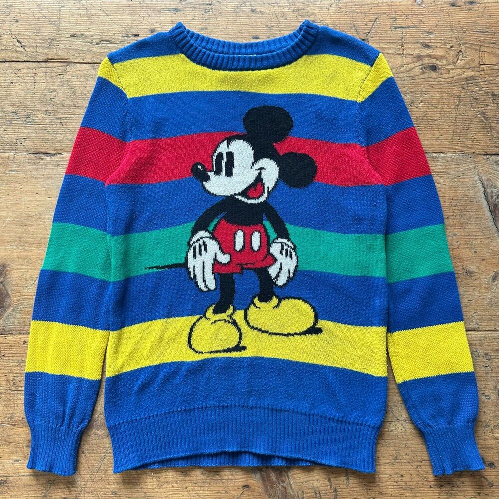 Retro 100th Anniversary Mickey Mouse Striped Sweater Knit Disney Top Kids Medium